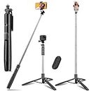 Wecool S5-s Selfie Stick with Tripod Stand 360 Degree,62 inch Long Selfie Stick for Mobile Phone/GoPro/Camera,Bluetooth Selfie Stick with Remote Control-Black