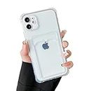 DEFBSC Case for iPhone 11 6.1 inch, Transparent Back Card Holder Phone Case, Slim Fit Thin Protective Soft TPU Shock-Absorbing Wallet Case with Card Holder, White