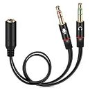 Lapster Gold Plated 2 Male to 1 Female 3.5mm Headphone Earphone Mic Audio Y Splitter Cable for PC Laptop – Black