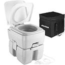 Alpcour Portable Toilet ‚ Compact Indoor & Outdoor Commode w/Travel Bag for Camping, RV, Boat & More ‚ Piston Pump Flush, 5.3 Gallon Waste Tank, Built-In Pour Spout & Washing Sprayer for Easy Cleanin