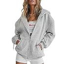 Women's Zip Up Hoodie Long Sleeve Fall Oversized Sweatshirts Casual Drawstring Hoodies Jacket Coat with Pockets (Grey, Medium)