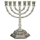 Menora mit 12 Stämmen von Israel, Jerusalem, Tempel, erhältlich in 3 Größen, Gold oder Silber (Silber, 12,7 cm)