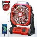 Solar Camping Fan 10400mAh, Solar Powered Fan with Solar Panel, 7W Rechargeable Battery Operated Fan for Outside, LED Lantern, Stepless Speed and Quiet Battery Powered Solar Tent Fan for Picnic,Office