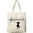 Dlzdn Black Cat Canvas Tote Bag For Women Aesthetic Funny Cute Cat Playing Music Note Clef Tote Bag Shopping Grocery Bag Beach Bag Gifts for Women Teacher Bag Reusable Grocery Bag