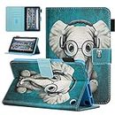 MOKASE Case Compatible with Amazon All-New Kindle Fire 7 Tablet 12th Generation 2022 Release Latest Model 7", PU Leather Folio Stand Cover, Auto Wake/Sleep with Pen Holder for Fire 7, Elephant