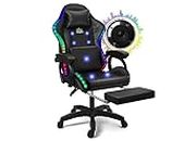 RGB Gaming Chair with Massage, Footrest and Dual Speakers, Racing Computer Chair with Lumbar Support and Headrest, for Adults, Teens and Kids, Enhance Gaming Experience!