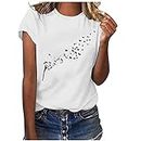 Casual Tops for Women Feather Print Shorts Sleeve Shirts Fashion Crewneck Going Out T-Shirts Trendy Graphic Tee