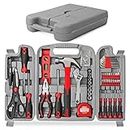 Hi-Spec 54pc Red Home DIY Tool Kit for The Household, Office & Garage. Complete Basic House Tool Box Set