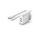 Belkin Boost Charge Dual USB-A Wall Charger 24 W + USB-A to USB-C Cable (USB Wall Charger for Samsung, Pixel, iPad Pro, More)