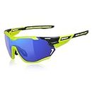 Flux VENTURA Sports Sunglasses UV400 Protection with Anti-Slip Function and Lightweight Frame (BLK-YW/Blue)