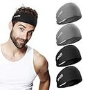 MYKURS Sports Headbands for Men, 4 Pack Elastic Mens Headbands, Moisture Wicking Workout Headbands for Women, Sweatbands Hairband for Yoga, Running, Fitness and Gym Workout