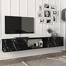 [en.casa] Fernsehschrank Paltamo Fernsehtisch mit 3 Fächern Lowboard 180x31x29,5cm hängend TV-Board Marmor, schwarz