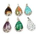 LE SKY Natural Stone Pendants Waterdrop Shape Mixed Crystal Agate Alloy Base Pendant Charms for Jewelry Making DIY Random 5 Pcs