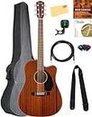 Fender CD-60SCE Solid Top Dreadnought Acoustic-Electric Guitar - All Mahogany Bundle with Gig Bag, Instrument Cable, Tuner, Strap, Strings, Picks, and Austin Bazaar Instructional DVD