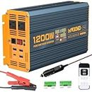 MWXNE 1200 Watt Pure Sine Wave Power Inverter DC 12V to 110V AC Converter with Dual AC Outlets, PD60W/QC3.0 Fast Charging USB Ports, Car Solar Inverter with LCD Display for Home RV Truck