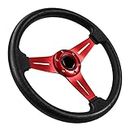 Acclcors Universal racing steering wheel, gaming steering wheel, 13.6 inches, 6 screws, grip vinyl leather with horn button for racing/rally/motorsport/car simulation (red)
