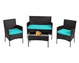 FDW Wicker Patio Furniture 4 Piece Patio Set Chairs Wicker Sofa Outdoor Rattan Conversation Sets Bistro Set Coffee Table for Yard or Backyard,Blue