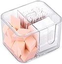 SUNFICON Cotton Swab Balls Holder Cotton Pads Holder Organizer Q-tip Dispenser Qtip Storage Canister Cosmetic Pads Container Flossers Box Case with 4-Grid Design,Acrylic Crystal Clear