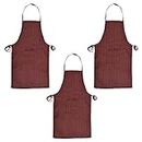 Heart Home Linning Printed Oil Stain Resistant Cooking Kitchen Apron for Men Women with 1 Front Pocket- Pack of 3 (Black & Maroon)-50HH0746