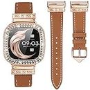 Leather Watch Band Compatible with Fitbit Sense 2 Bands/Fitbit Versa 4 Bands Women, Dressy Leather Strap with Rhinestone Metal Buckle for Versa 3/Sense (Fitbit Sense 2/Versa 4, Rose Gold/Brown)