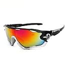 HUVORA® Sports Mirrored Wraparound Sunglasses for Cycling Cricket Riding Trekking || HYDROPHOBIC || Full Coverage || UV 400 Protection || Free Case Box (Silver Black)