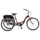 Schwinn Meridian Comfort Adult Tricycle, 26 Inch Wheels, Single Speed Burgundy