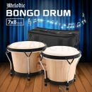 Bongo Drums 7"/8" Kids Adults Hand Drum Set Leather Drumhead Tuneable Natural