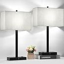 21" Set of 2 Touch Control Table Lamps with 2 USB & AC Outlets, 3-Way Dimmable Modern Nightstand Lamps for Bedroom Living Room Office Reading, White Shade Bedside Lamps, 5000K LED Bulbs Included