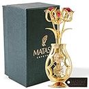 Matashi Best Gift 24k Gold Plated Flowers Bouquet and Vase w/Red & Clear Crystals | Metal Floral Arrangement | Elegant Home Office Décor | Gift for Valentine's Day, Birthday, Mother's Day, Anniversary