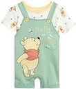 Disney Baby Boys' Overall Short Set, 2-Piece Mickey Mouse & Winnie The Pooh Shortall Romper T-Shirt Short Set (0-3M – 24M), Size 3-6M, Winnie the Pooh