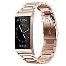 SHANGPULE Compatible with Fitbit Charge 3 / Fitbit Charge 4 / Fitbit Charge 3 SE Bands for Men Women, Waterproof, Comfortable, Stainless Steel Metal Replacement Strap WristBand Large Small(Rose Gold)