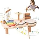 Schlagzeug Kinder | 7 in 1 Trommel Kinder Aus Holz Set für Kleinkinder | Musik Kinderschlagzeug Mit Xylophon | Montessori Musikinstrumente Lernspielzeug für Kinder ab 1 Jahr