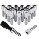 Wheel Accessories Parts Set of 20 Chrome 12x1.5 Socket Tuner Lug Bolts Cone Seat Acorn 8 Point Tuner 24mm Shank Length Small Diameter Wheel Lug Bolts with Dual Hex Key (20, Chrome, M12x1.5)