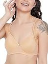 Clovia Women's Powernet Solid Padded Full Cup Wire Free T-Shirt Bra (BR1480P24_Nude_38C)