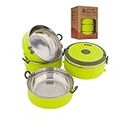 Travel Dog Bowls by Healthy Human | Stainless Steel Go Pet Bento Bowl | Stackable Cat & Dog Food Bowls | Leak Proof Portable Puppy Supplies | Set of 2 Interlocking Bowls, 2 Spare Clips, 1 Spare Handle