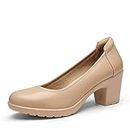 DREAM PAIRS Women's Chunky Closed Toe Low Block Heels Work Pumps Comfortable Round Toe Dress Wedding Shoes, Nude, 10