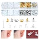 MAYCREATE® 600Pcs Earrings Back Stopper for Ear Studs, 12-Style Clear Earring Stopper Clutch Metal Silicone Earring Backs Replacement Kits for Fish Hook Earring Studs Hoops - with Storage Box