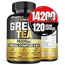 5in1 Organic Green Tea Extract Capsules - 120 Counts 14200mg Equivalent - Blended Raspberry, Grape Seed, Gymnema & Coleus Forskohlii - Support Heart, Body Balance & Immune for 2 Months