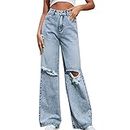 Prime Deals of The Day Today only Clearance Womens Ripped Boyfriend Jeans Teen Girls Trendy Baggy Jeans Cute High Waist Loose Fit Stretchy Distressed Denim Pants