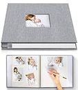 Popotop Photo Album Self Adhesive with Picture Display Window,40 Pages DIY Baby Memory Book for 4x6 8x10 Picture,Linen Cover Scrapbook for Wedding,with Scraper and Metallic Pen