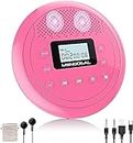 MONODEAL CD Player Portable, Rechargeable CD Player with Speakers, Anti-Skip CD Player for Car and Home, Walkman CD Player with Headphones for Audio Book Music (Rose Red)