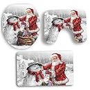 Christmas Toilet Seat Cover Christmas Decorations Mat and Rug Santa Claus Snowman Non-Slip Washable Xmas Themed Decoration for Bathroom 3Pcs/Set..