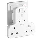LENCENT 3 Way Plug Extension with 3 USB Ports, Wall Socket Power Extender Multi Plug Adaptor for Household Appliances,iPhone, Smartphone Tablets, Ideal for Home Office Bedroom, 13A 3250W
