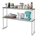 Giantex 48 Inch Stainless Steel Overshelf with Adjustable Lower Shelf, 2 Tier Commercial Double Overshelf for Kitchen Prep Table Restaurant