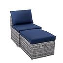 BACKYARD EXPRESSIONS PATIO · HOME · GARDEN w Backyard Expressions 4 Pc. Outdoor Conversation Set with Storage and Ottoman, 250lb Weight Capacity per Chair, Navy Blue/Grey Wicker