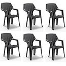 Tomaino - Set di sedie da giardino in plastica impilabili -Sedia da esterno in plastica effetto legno (Antracite New)