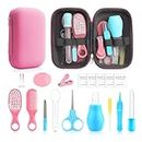 Baby Grooming Kit - 19 in 1 Nursery Essentials Baby Registry Shower Gift for Newborns, Infants, Toddlers, Boys, Girls Kids-Safety Baby Comb, Brush, Finger Toothbrush, Nail Clippers, Scissors(Pink)