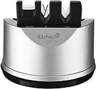 Kitchengenix's Manual Knife & Scissors Sharpener for Straight & Serrated Knives, 3-Stage Knife Sharpening Tool Helps Repair and Restore Blades (Grey)