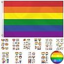 Bandera Orgullo LGBT 150x90 cm Bandera Arcoiris 75 Hojas Tattoo Pride Stickers Broche Bandera Gay Bisexual Flag con 2 Ojales Latón para Fiestas Desfiles Carnavales Festival Decoraciones Celebraciones
