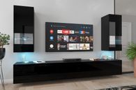 Living room furniture set tv unit modern floating black gloss entertainment Led